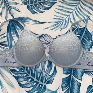 PINK - Blue lace push up bra